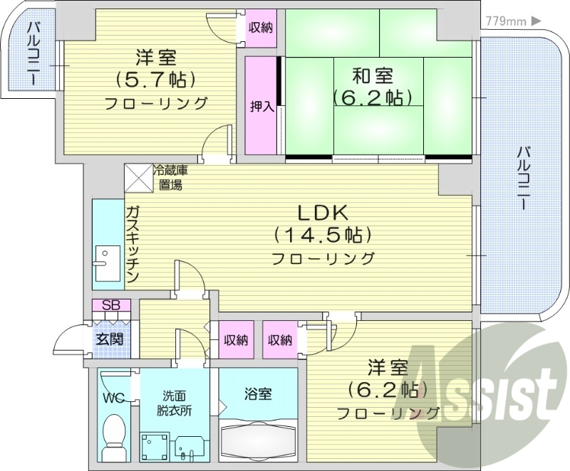 3LDK、オートロック、ペット可、風呂トイレ別