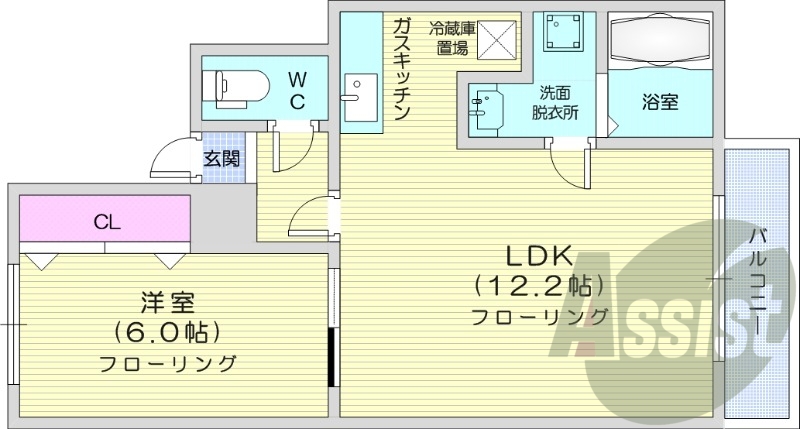 1LDK、独立洗面台、灯油暖房、バストイレ別