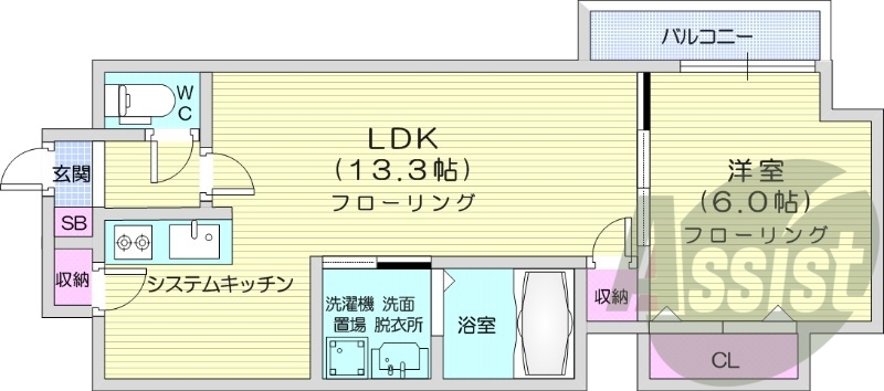 1LDK、都市ガス、オートロック、エアコン
