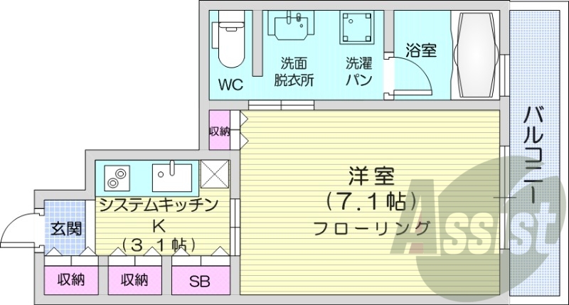1K、オートロック、モニターホン、オール電化、バストイレ別