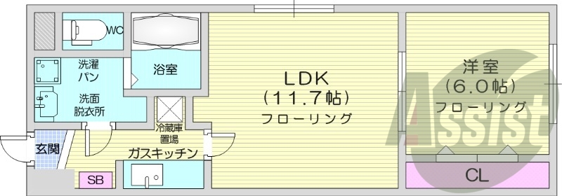 1LDK、洗面脱衣所、クローゼット、ウォシュレット付き