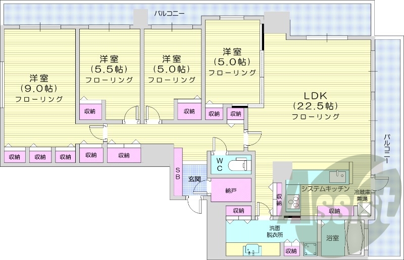 4LDK、都市ガス、分譲、システムキッチン