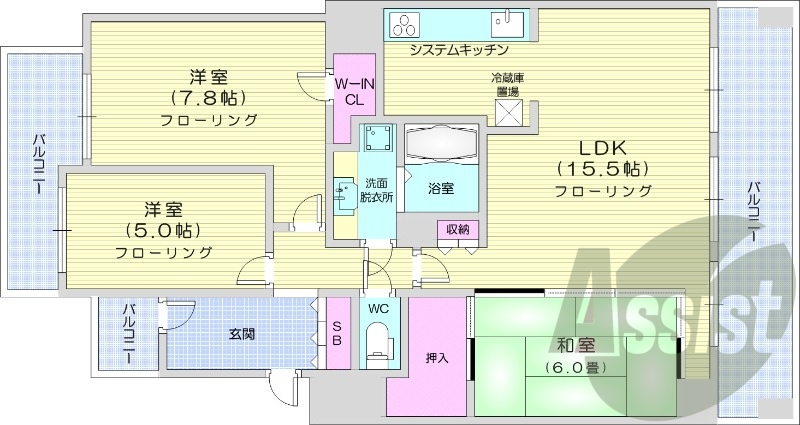 3LDK、灯油給湯、システムキッチン、オートロック