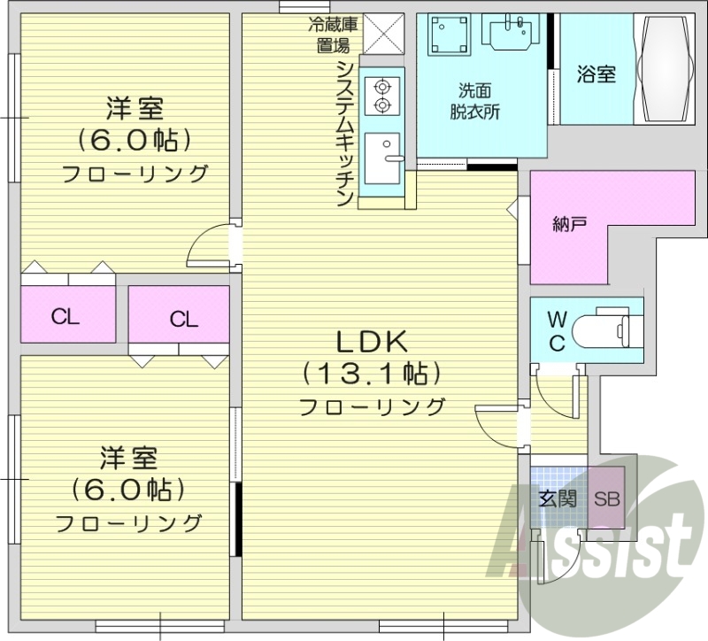 2LDK、エアコン、追い焚き、システムキッチン