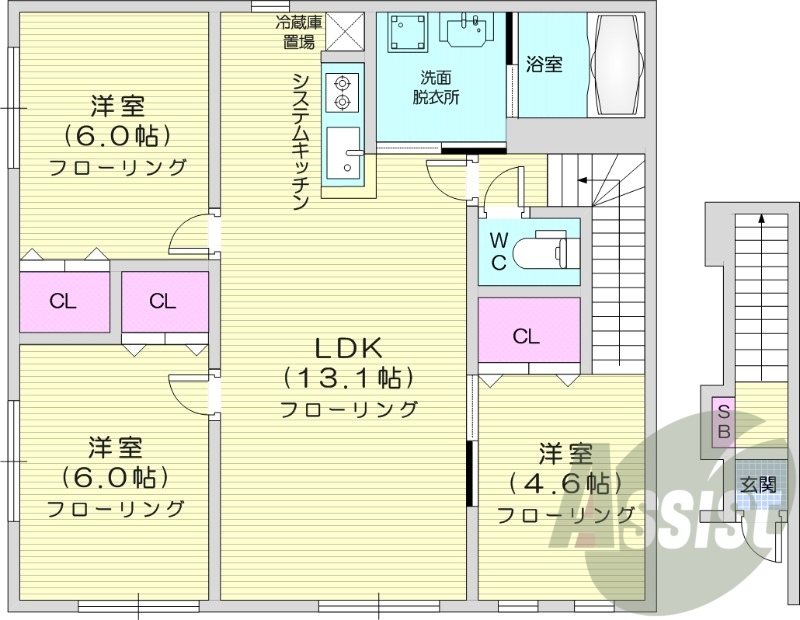 3LDK、エアコン、追い焚き、システムキッチン