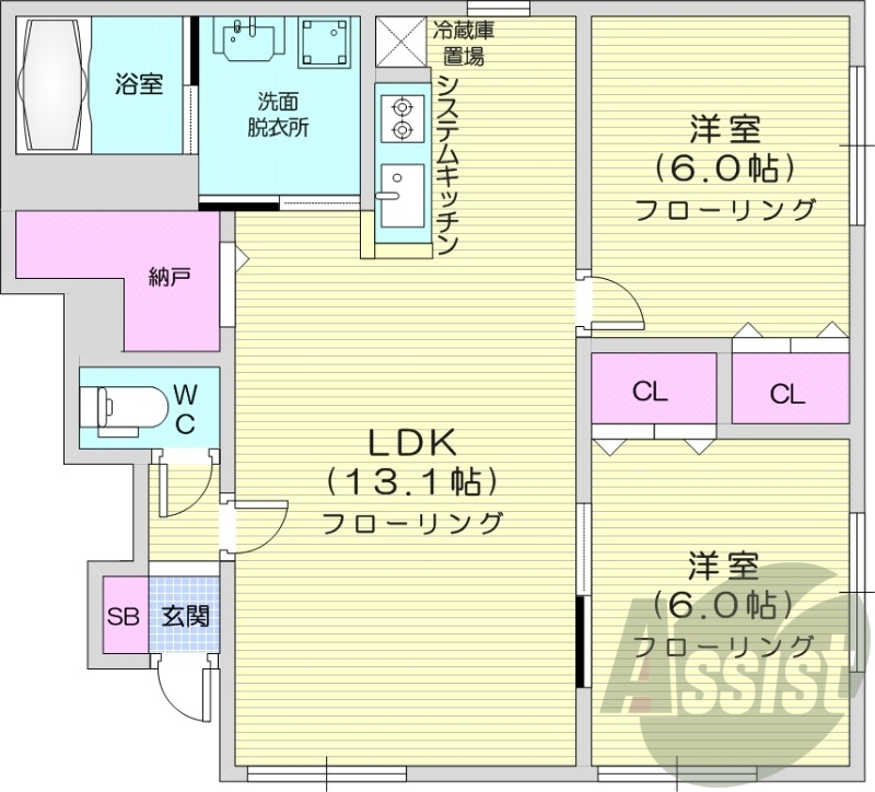 2LDK、エアコン、追い焚き、システムキッチン