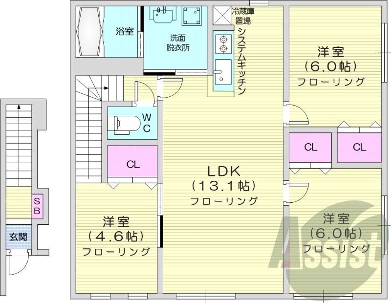 3LDK、エアコン、追い焚き、システムキッチン