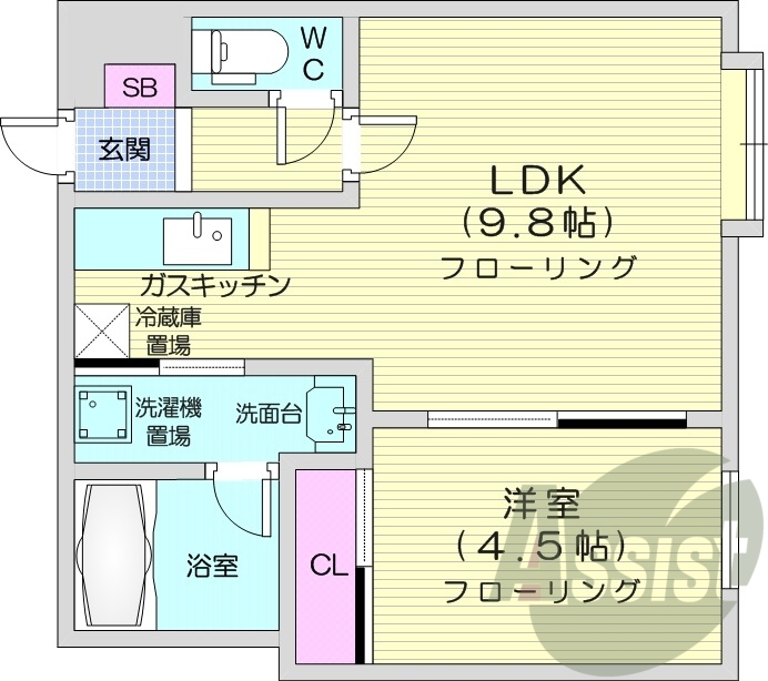 1LDK、オートロック、ネット使用料不要、エアコン