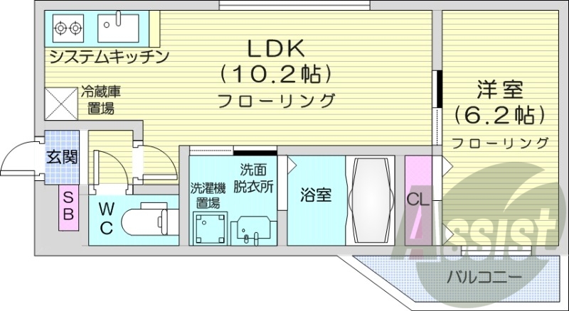 1LDK、システムキッチン、オートロック、エアコン