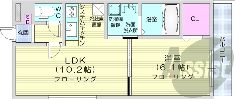 1LDK、システムキッチン、オートロック、エアコン