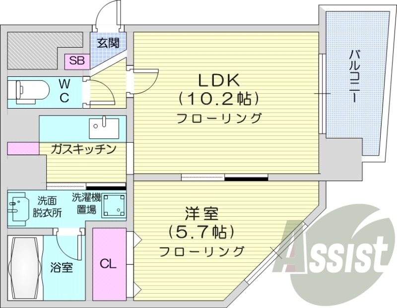 1LDK、洗面脱衣所、システムガスキッチン、クローゼット