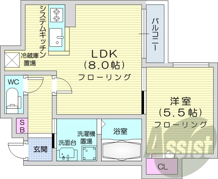 1LDK、システムキッチン、灯油暖房、オートロック