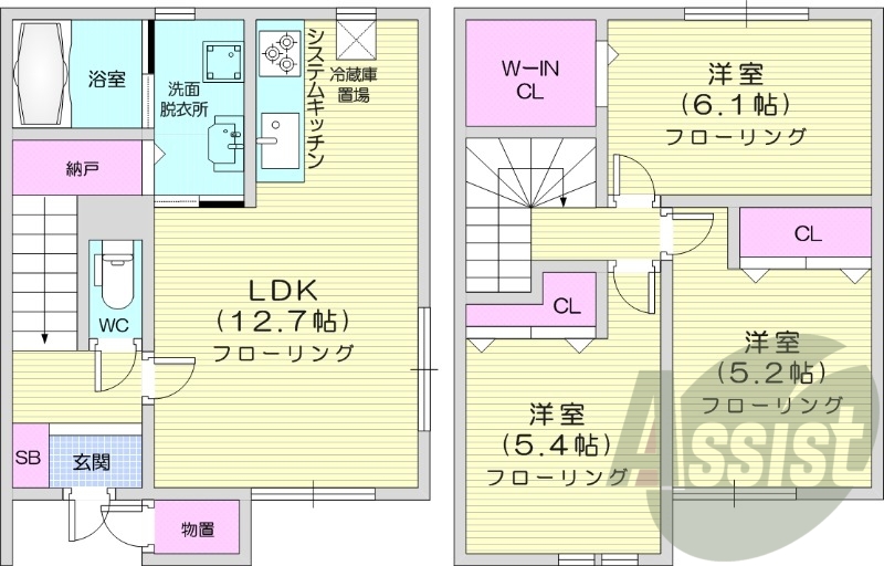 3LDK、エアコン、追い焚き、システムキッチン