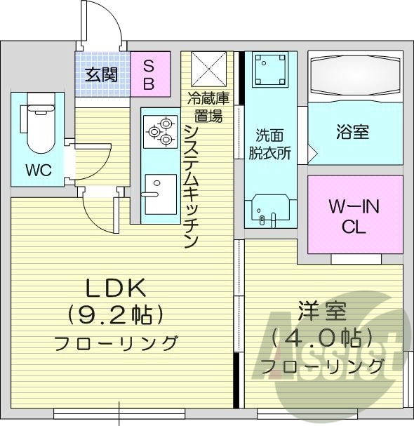 1LDK、エアコン、システムキッチン、ネット無料