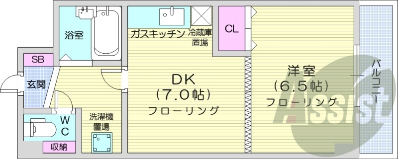 1DK、エレベーター、オートロック、都市ガス
