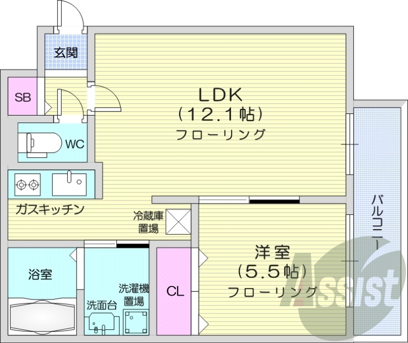 1LDK、エアコン、システムキッチン、シャワートイレ