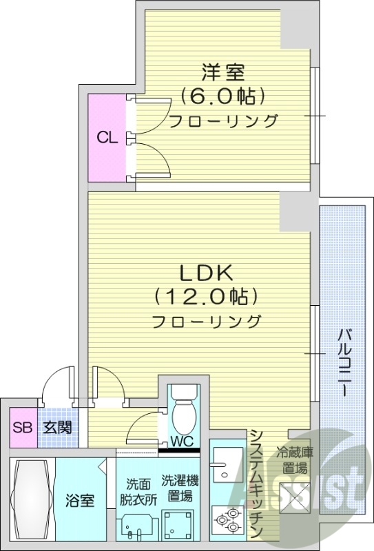 1LDK、システムキッチン、エアコン、独立洗面台
