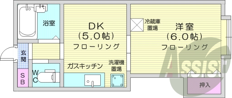1DK、バストイレ別、インターネット使用料不要