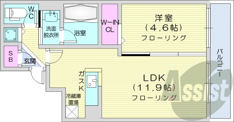 1LDK、エアコン、ガス暖房、ネット無料
