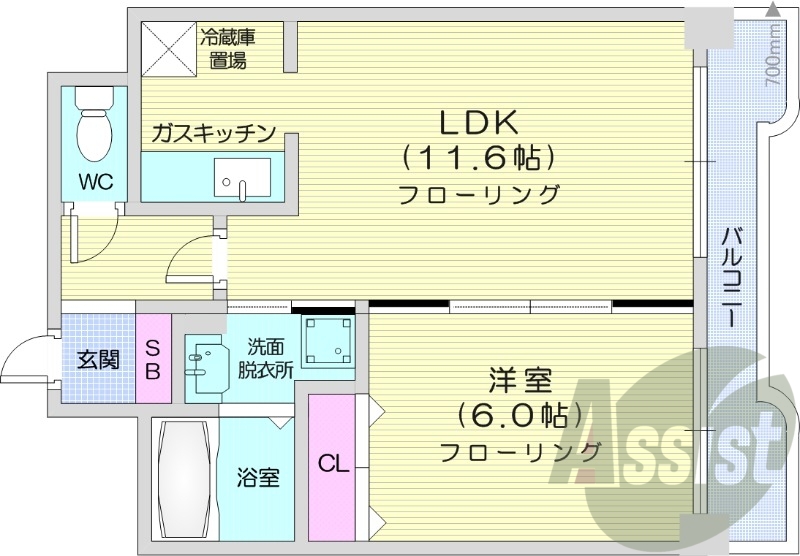 1LDK、洗面脱衣所、バストイレ別、オートロック