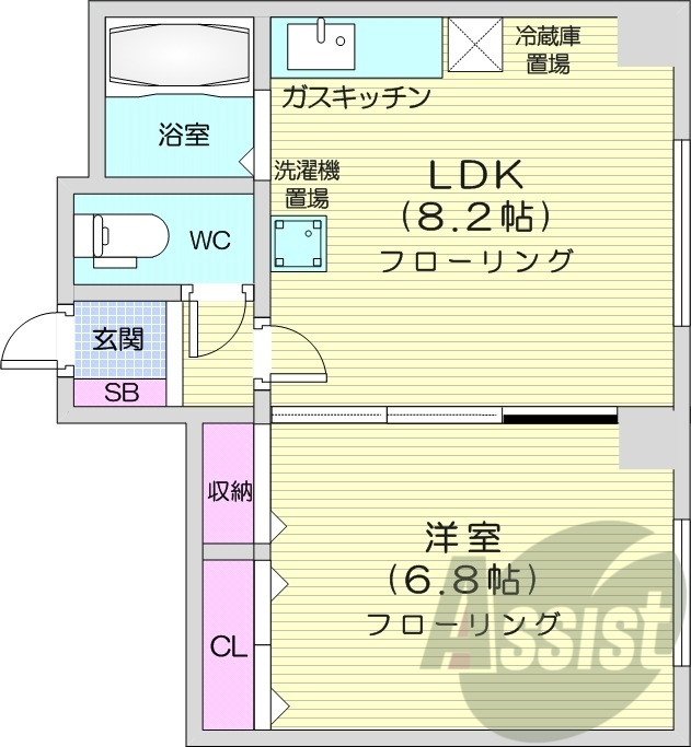 1LDK、収納、灯油暖房、洗濯機置場、楽器可