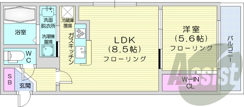 1LDK、システムキッチン、都市ガス、エアコン