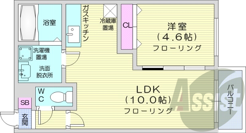 1LDK、防音室、エアコン、インターネット使用料無料