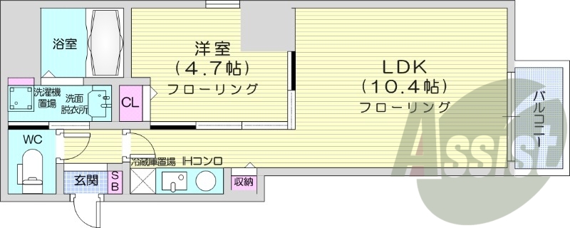 1LDK、エアコン、追い焚き機能、システムキッチン