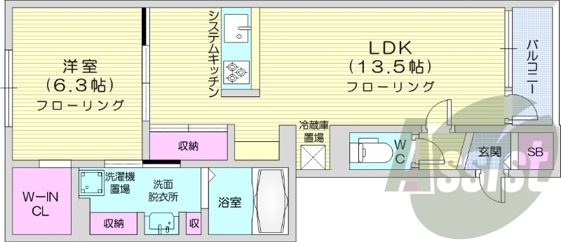 1LDK、システムキッチン、ウォークインクローゼット、猫可