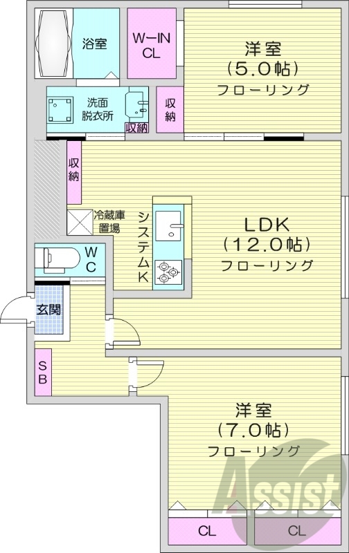 2LDK、エアコン、ペット可、システムキッチン