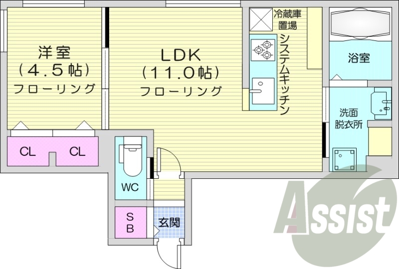 1LDK、エアコン、ペット可、システムキッチン