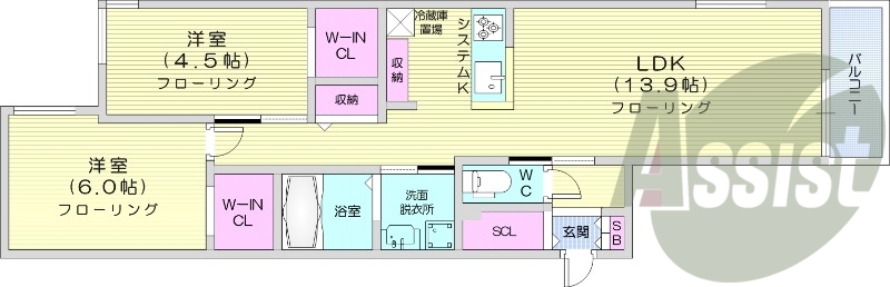 2LDK、エアコン、都市ガス、追い焚き、ネット無料