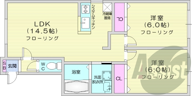 2LDK、ロードヒーティング、灯油暖房、トランクルーム