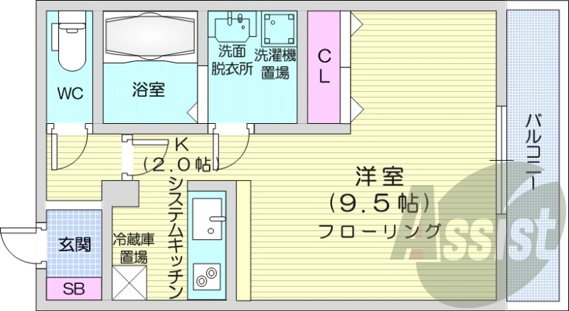 1K、エアコン、ネット無料、エレベーター