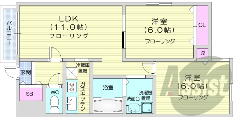 2LDK、灯油ボイラー、灯油暖房、独立洗面台、バス・トイレ別