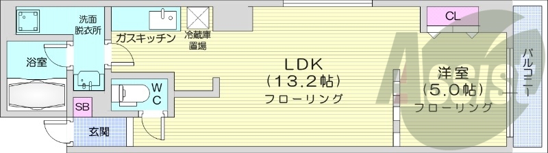 1LDK、エアコン、灯油暖房、独立洗面台