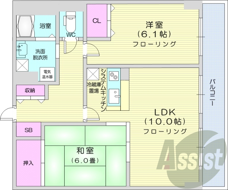2LDK、オール電化、IH、独立洗面台