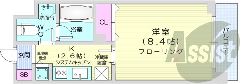 1K、クローゼット、床暖房、浴室乾燥機、ウォシュレット