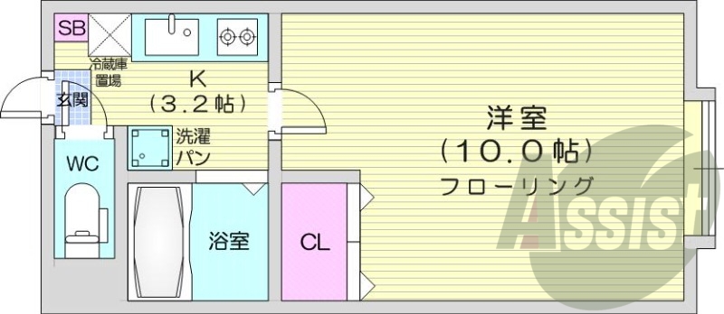 1K、風呂トイレ別、灯油FF暖房、クローゼット