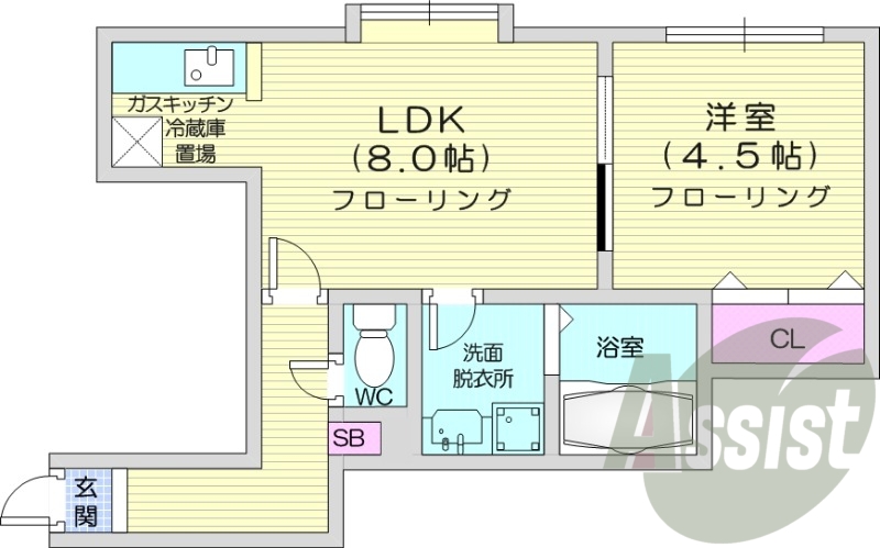 1LDK、クローゼット、独立洗面台、シューズボックス