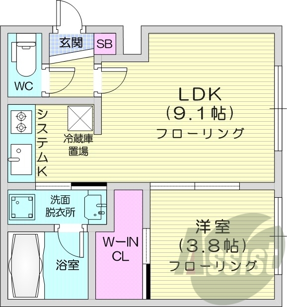 1LDK、都市ガス、ネット無料、ウォークインクロゼット