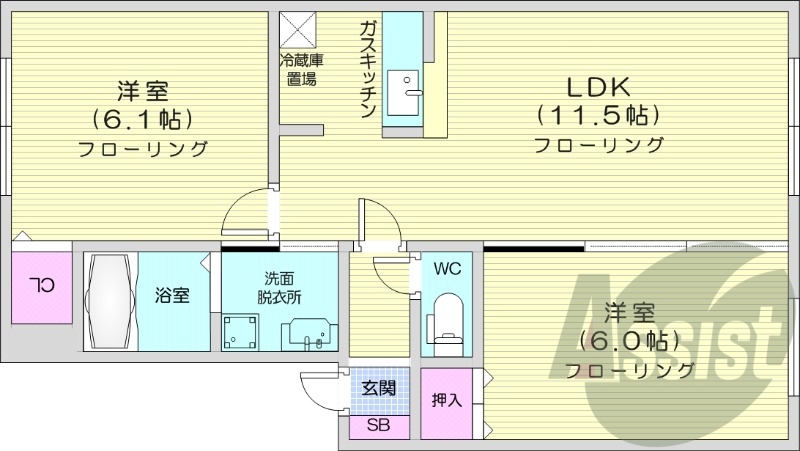 2LDK、カウンターキッチン、灯油暖房、インターホン