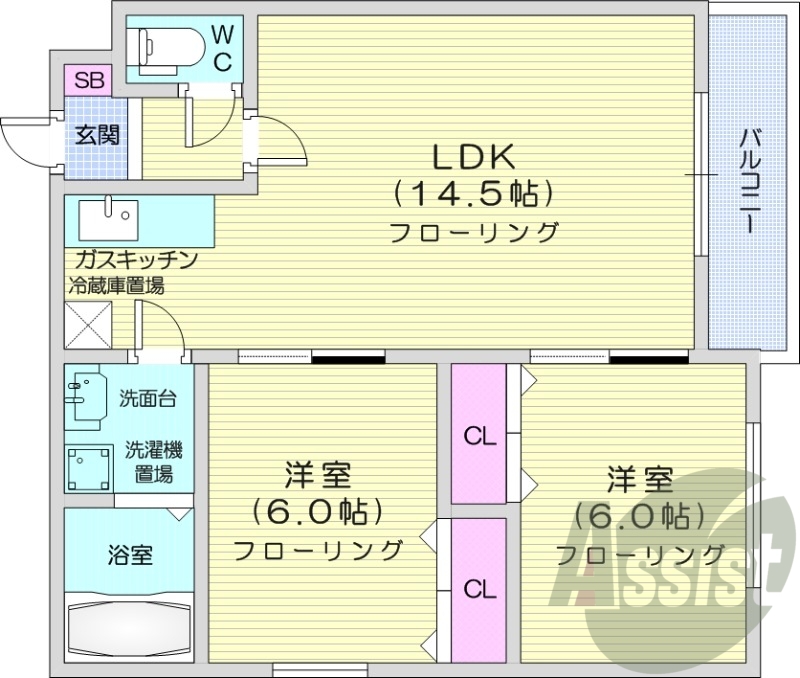 2LDK、シャワートイレ、モニタ付インターホン、灯油暖房