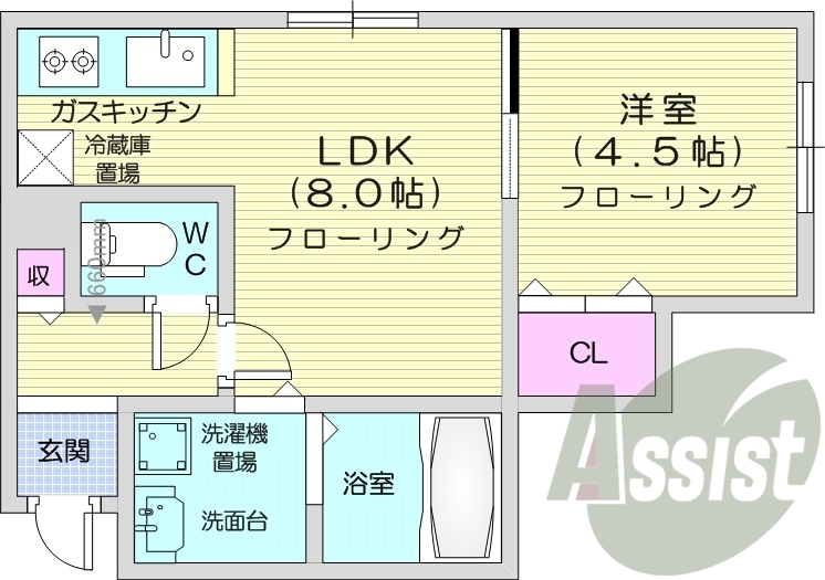 1LDK、バストイレ別、独立洗面台、モニタ付インターホン