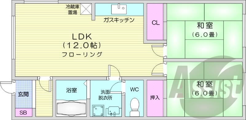 2LDK、灯油ボイラー、灯油暖房ｍ、バストイレ別