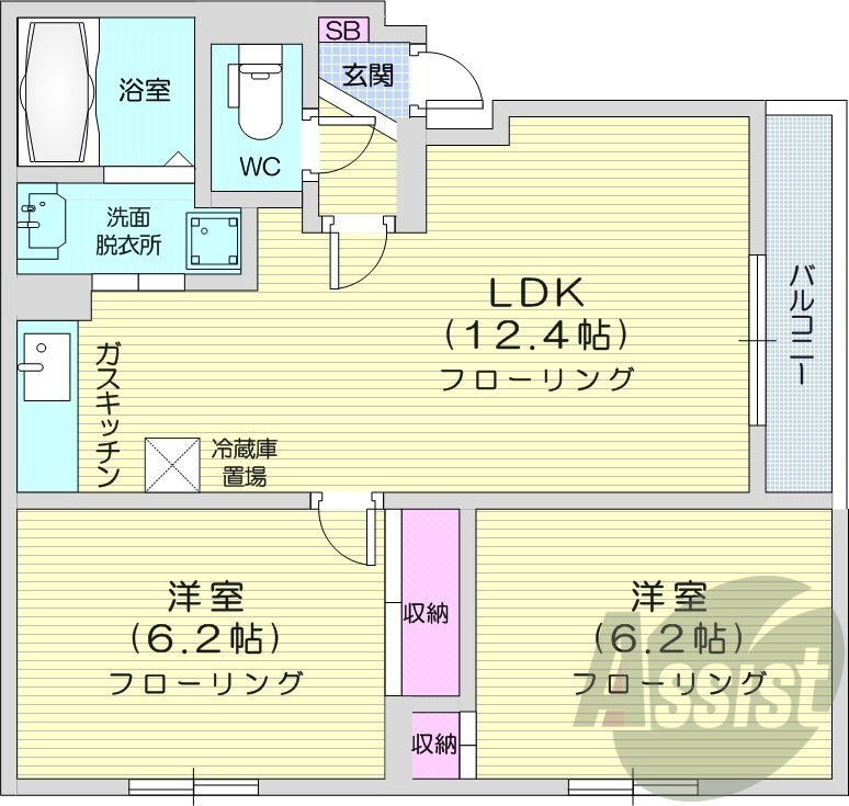 2LDK、ネット無料、独立洗面台、シャワートイレ