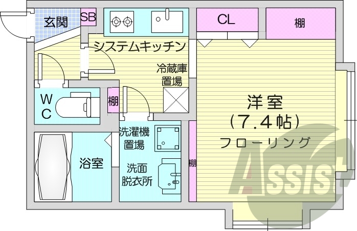 1K、エアコン、宅配ボックス、オートロック