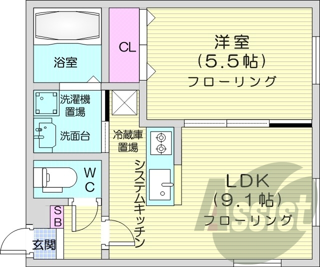 1LDK、オートロック、宅配ボックス、角部屋