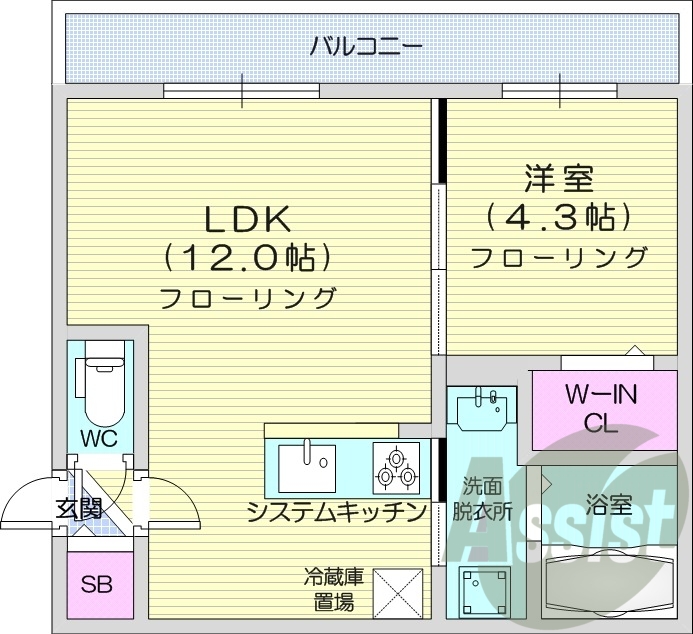 1LDK、エアコン、システムキッチン、ネット無料