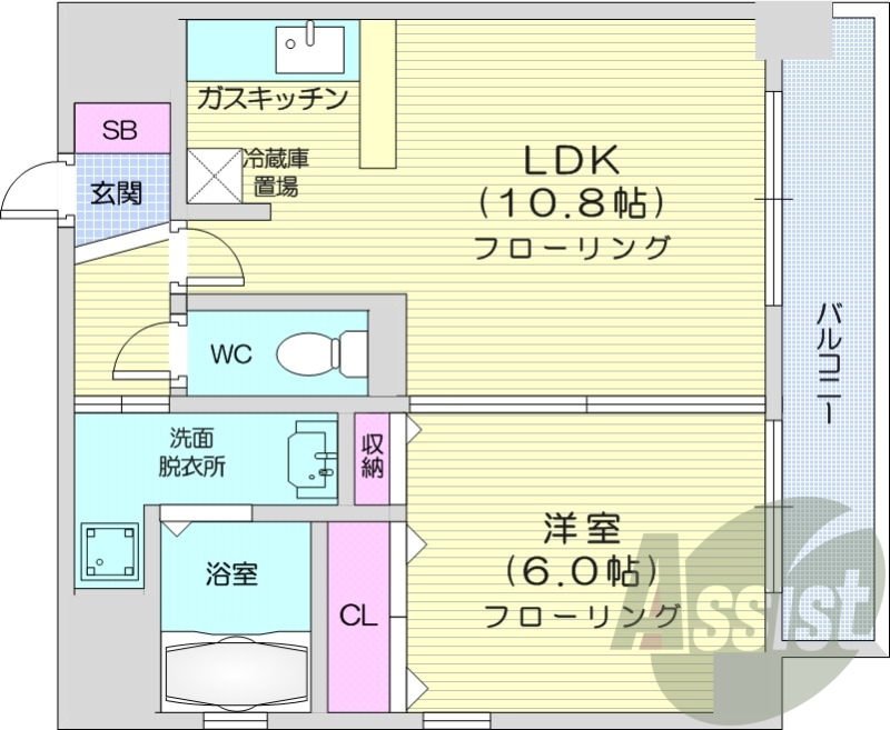 1LDK、クローゼット、シューズボックス、独立洗面台